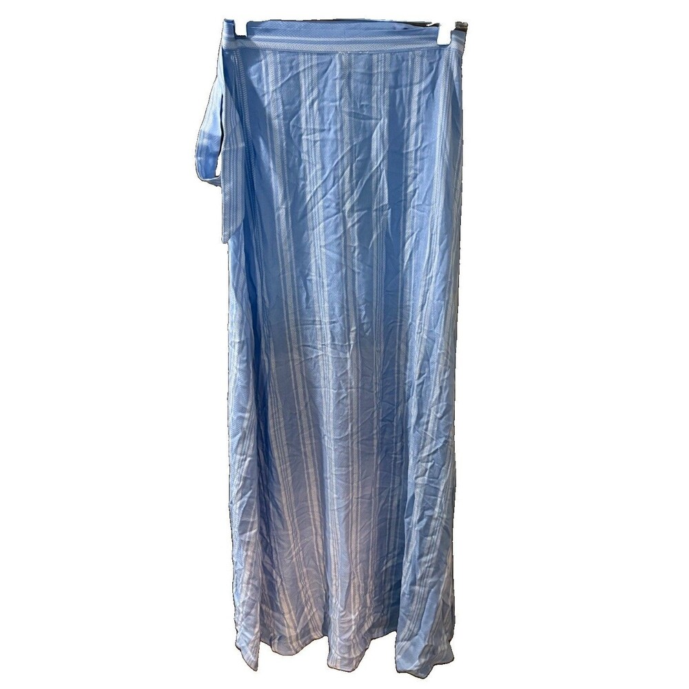 Show Me Your Mumu Siren Wrap Skirt Small NWT Sidewalk Stripe Periwinkle Challis - Picture 3 of 6